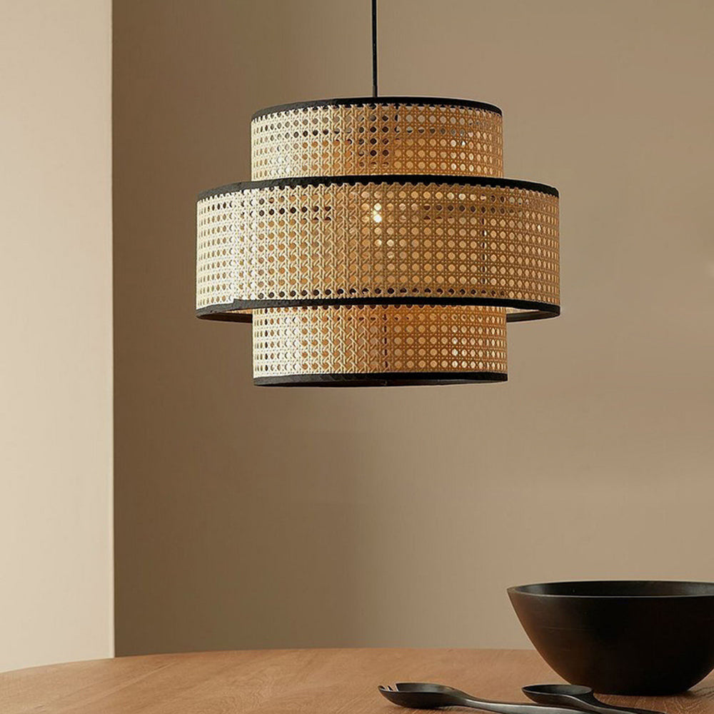Ritta Japanese Rattan Pendant Light, Tri-Layer