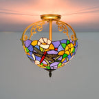 Tiffany Vintage Acrylic Flush Mount Ceiling Light Multicolor Glass