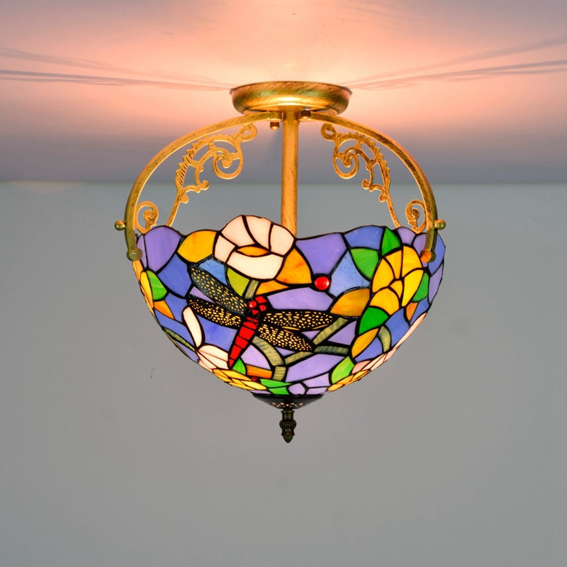 Tiffany Vintage Acrylic Flush Mount Ceiling Light Multicolor Glass
