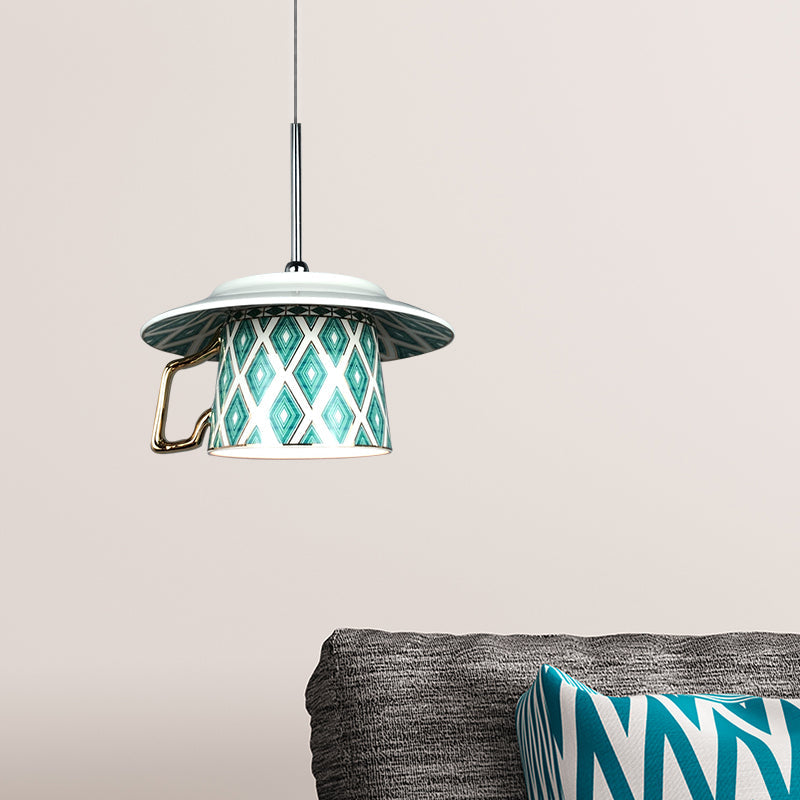 Valentina Vintage Argyle Pattern Cup Ceramic Pendant Light Bedroom