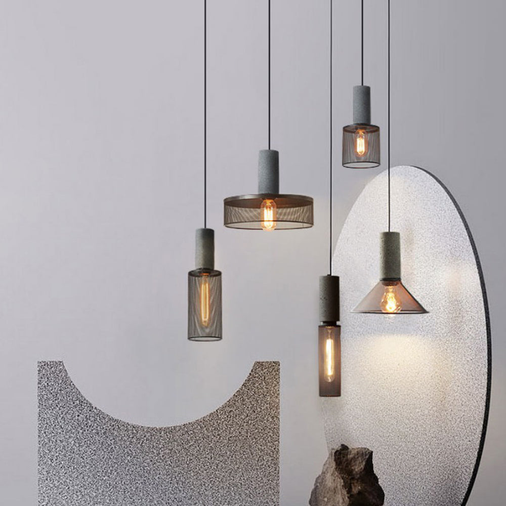 Arisha Industrial Cylindrical Pendant Light, Cement  Wabi-Sabi