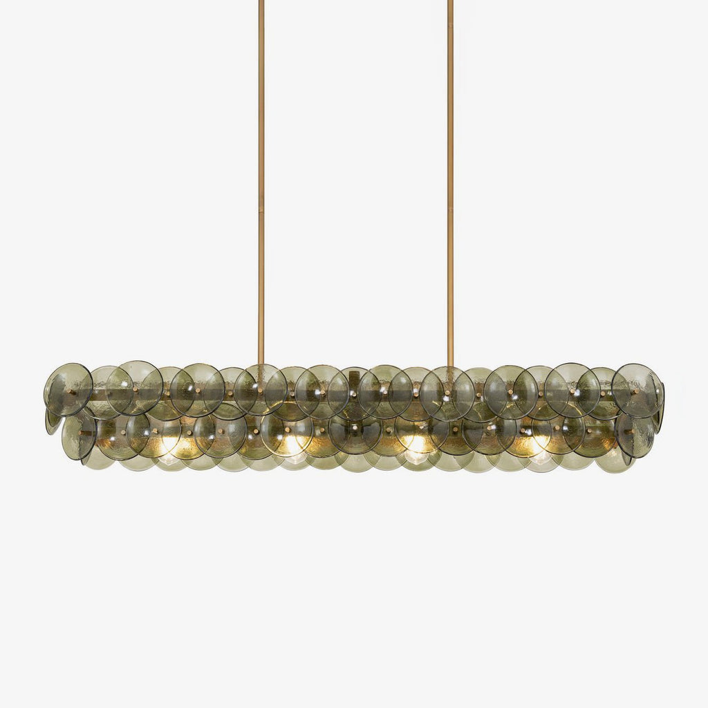 Aurora Chandelier Linear Amber Pressed Glass Disc Modern