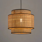 Ritta Wabi Sabi Tri-Layer Cylindrical Rattan/ Pendant Light, Wooden