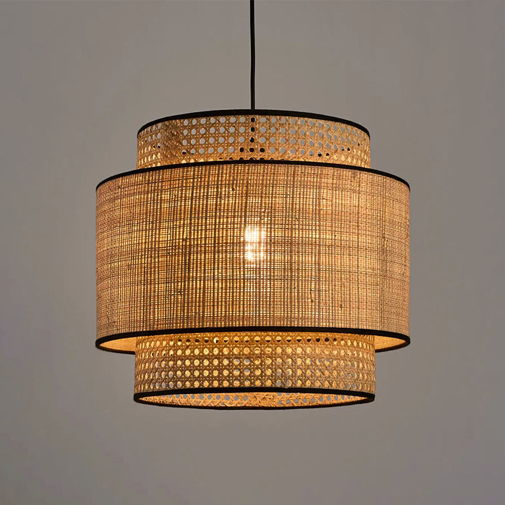 Ritta Wabi Sabi Tri-Layer Cylindrical Rattan/ Pendant Light, Wooden