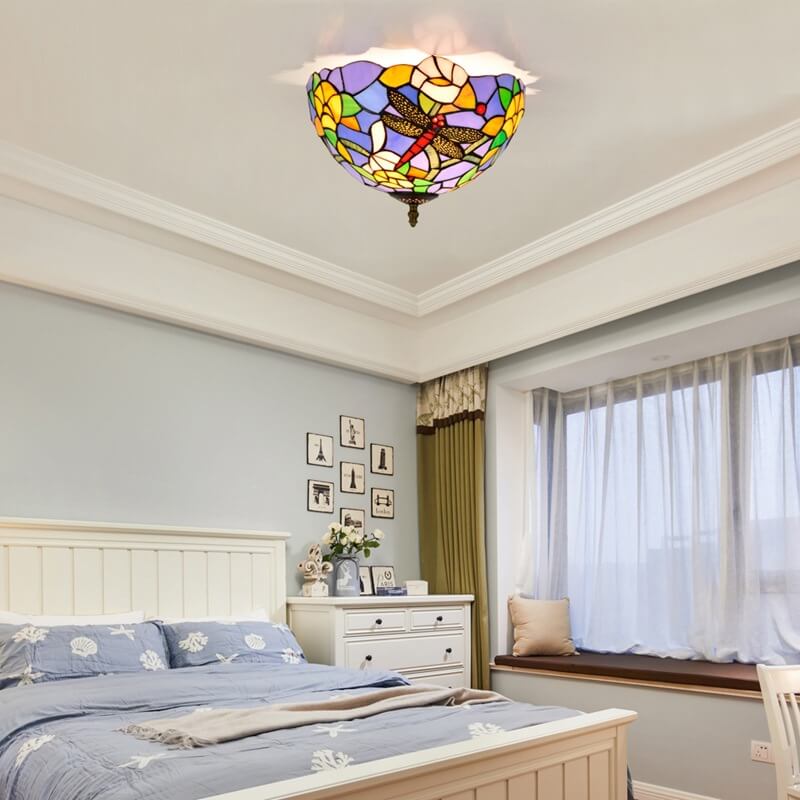 Tiffany Vintage Flush Mount Ceiling Light Multicolor Glass Bedroom
