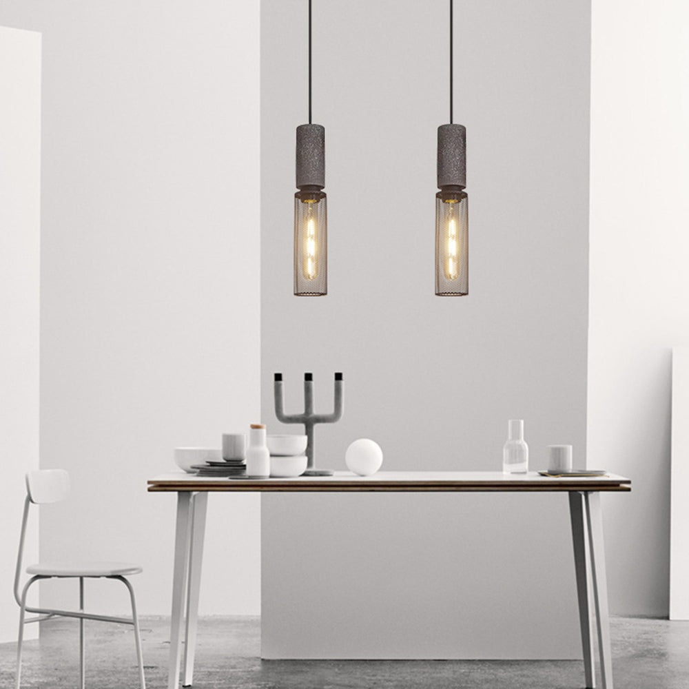 Arisha Industrial Cylindrical Pendant Light, Cement  Wabi-Sabi