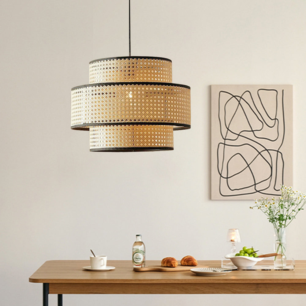 Ritta Japanese Rattan Pendant Light, Tri-Layer