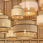 Ritta Wabi Sabi Tri-Layer Cylindrical Rattan/ Pendant Light, Wooden