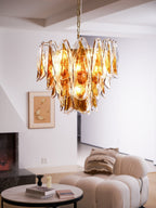 Aurora Chandelier Amber Leaf Glass Layered Organic Warmth