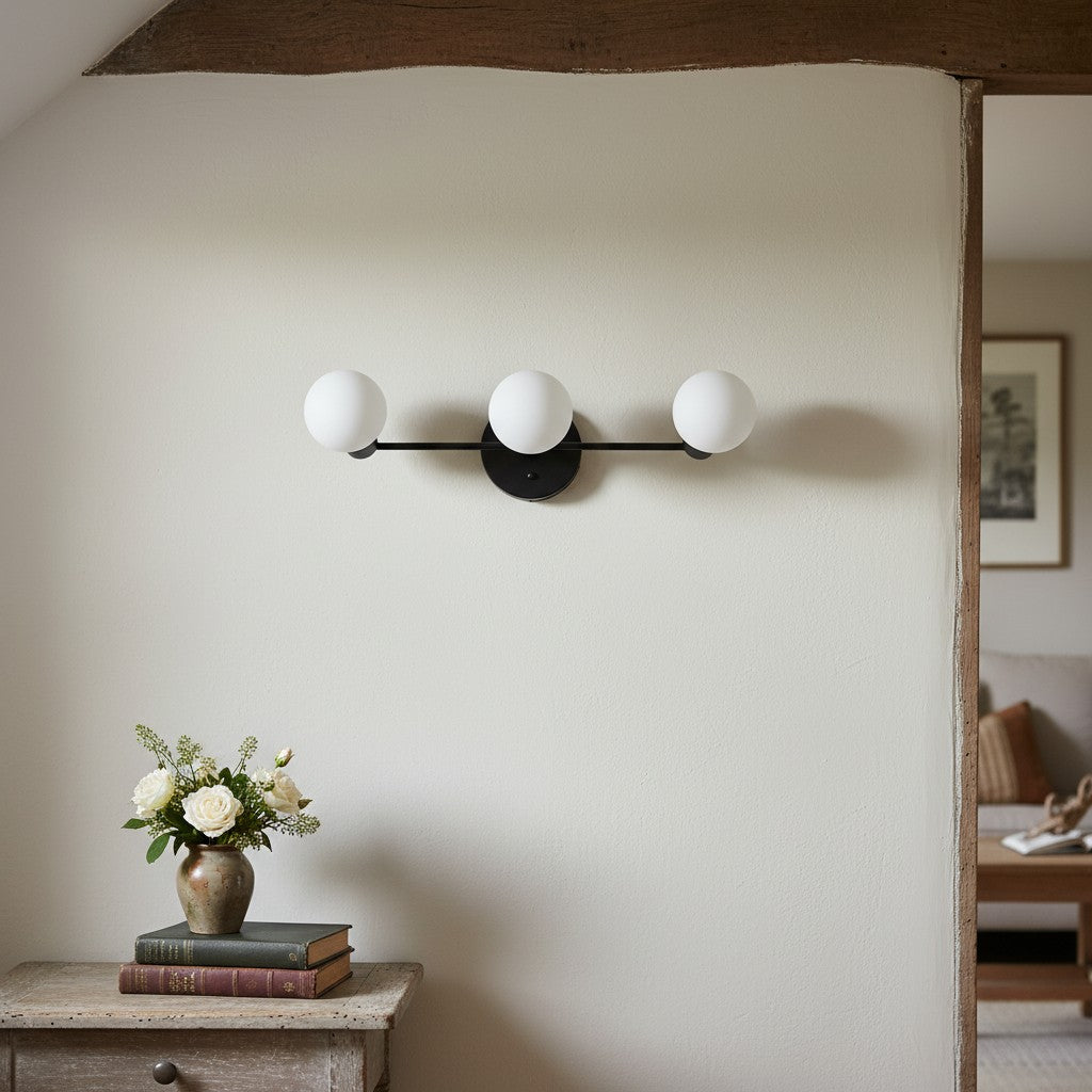 Pearl 3-Light Milk Glass Globe Wall Sconce Mid-Century Light