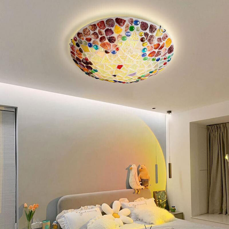 Tiffany Rustic Flush Mount Ceiling Light Colorful Glass Living Room