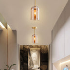 Arisha Modern Cylinder Semi-Flush Mount Glass Ceiling Light, Cognac/Gray