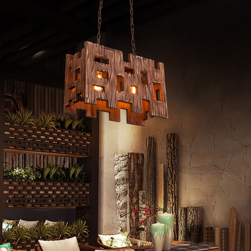 Epoch Rectangular & Wood Pendant Light, 19.6"