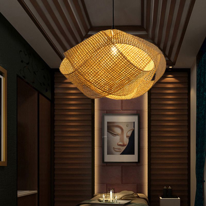 Ritta Modern Twist Rattan Pendant Light Wood Living Room