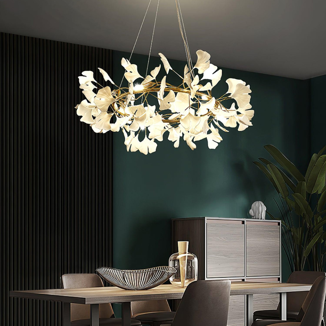 Olivia Ceramic Gingko Art Deco Chandelier  O-Shape