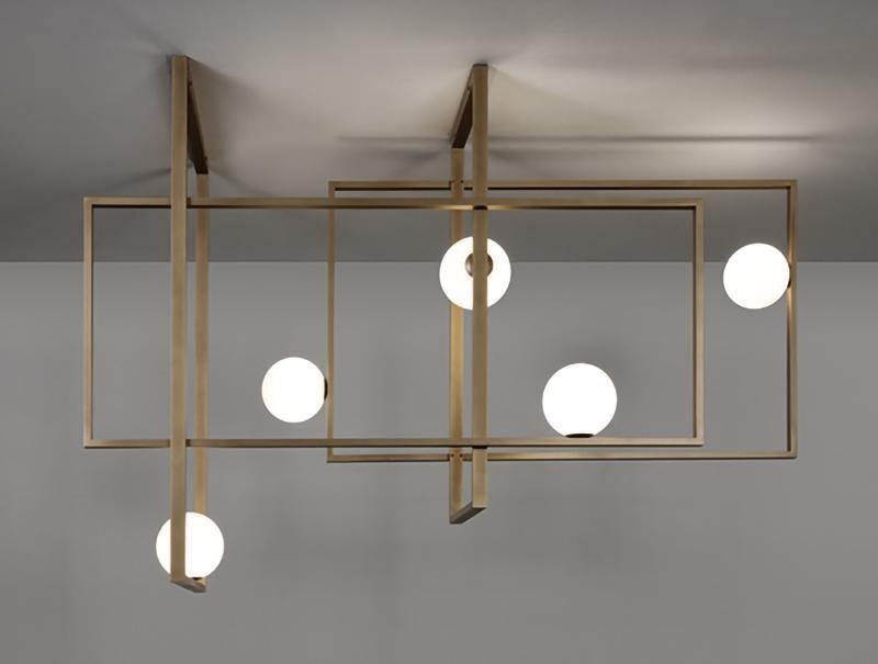 Lustra Chandelier Mondrian Glass Brass Geometric Modern
