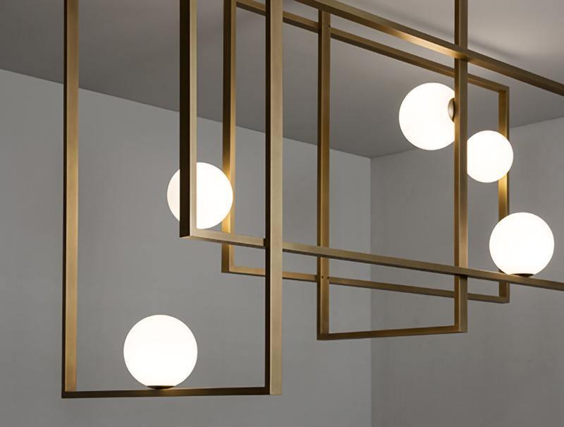 Lustra Chandelier Mondrian Glass Brass Geometric Modern