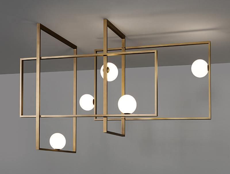 Lustra Chandelier Mondrian Glass Brass Geometric Modern