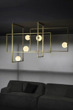 Lustra Chandelier Mondrian Glass Brass Geometric Modern