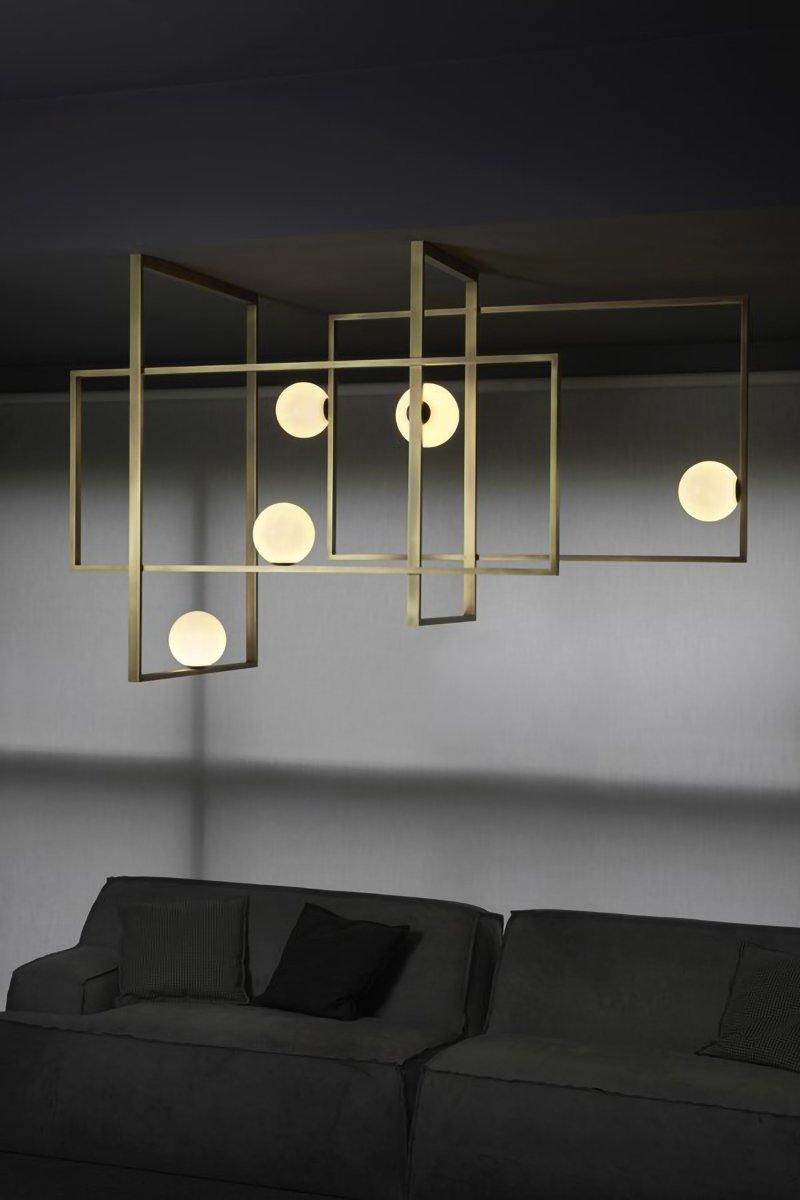 Lustra Chandelier Mondrian Glass Brass Geometric Modern