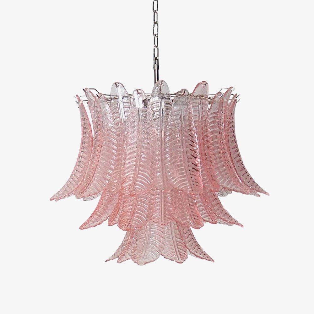 Aurora Chandelier Pink Leaf Glass Layered Graceful Luxury