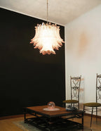 Aurora Chandelier Pink Leaf Glass Layered Graceful Luxury