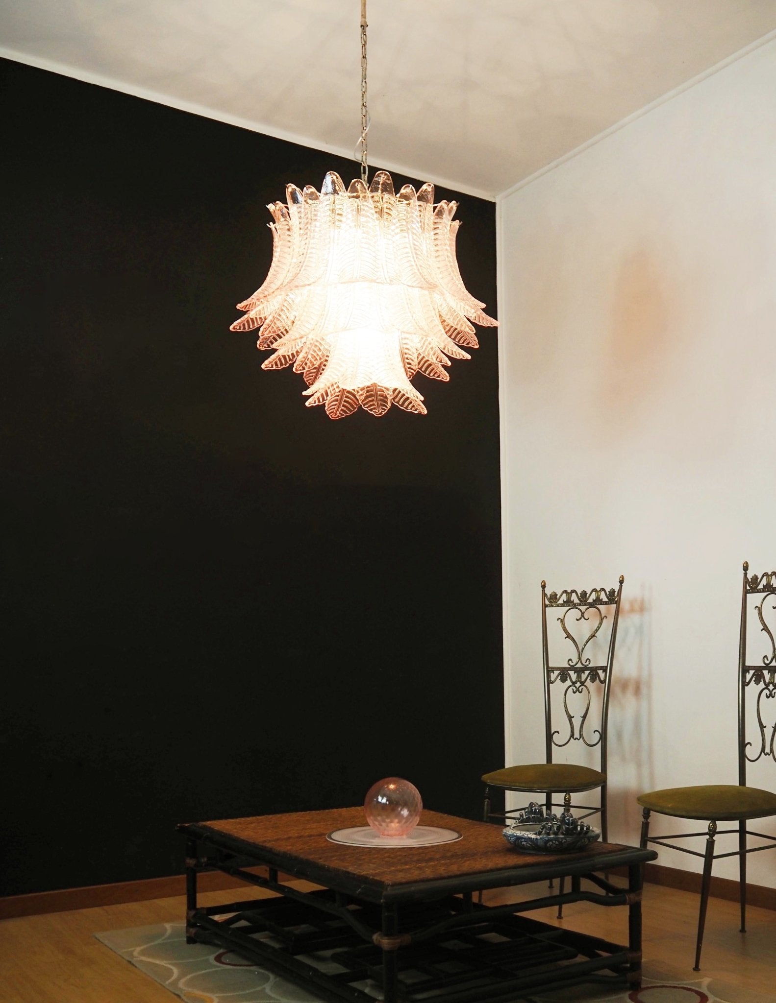 Aurora Chandelier Pink Leaf Glass Layered Graceful Luxury