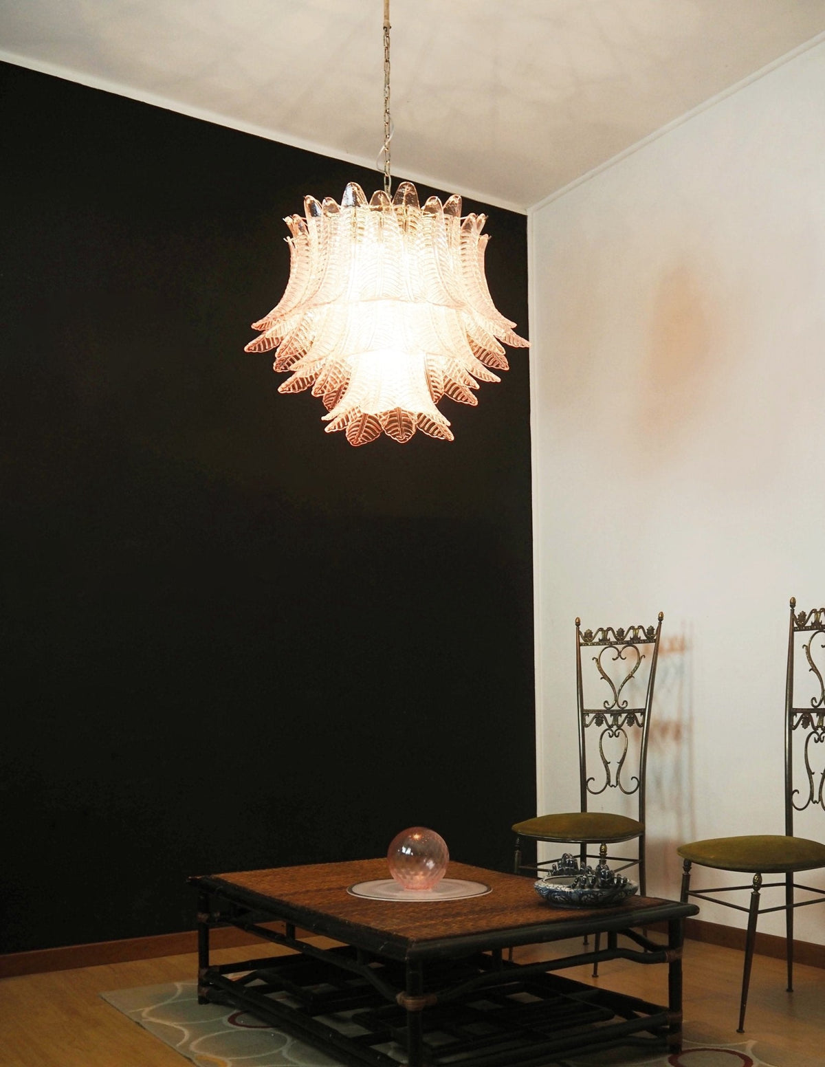 Aurora Chandelier Pink Leaf Glass Layered Graceful Luxury