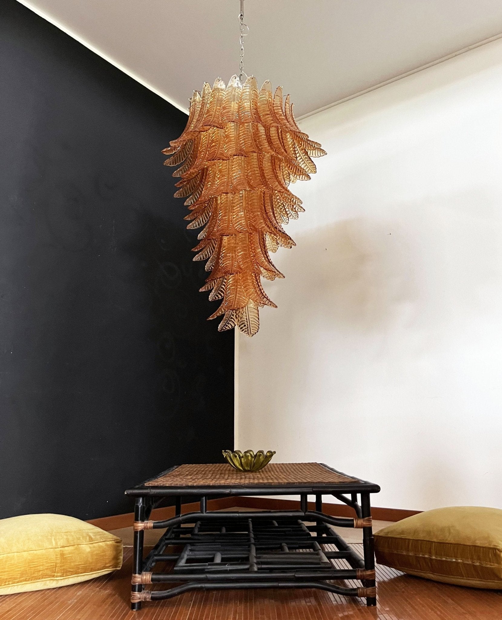 Aurora Chandelier Amber Glass Leaf Layered Statement Artistic