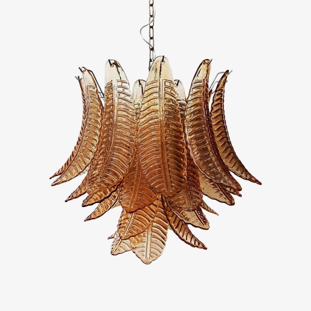 Aurora Chandelier Amber Leaf Glass Layered Venetian Elegance