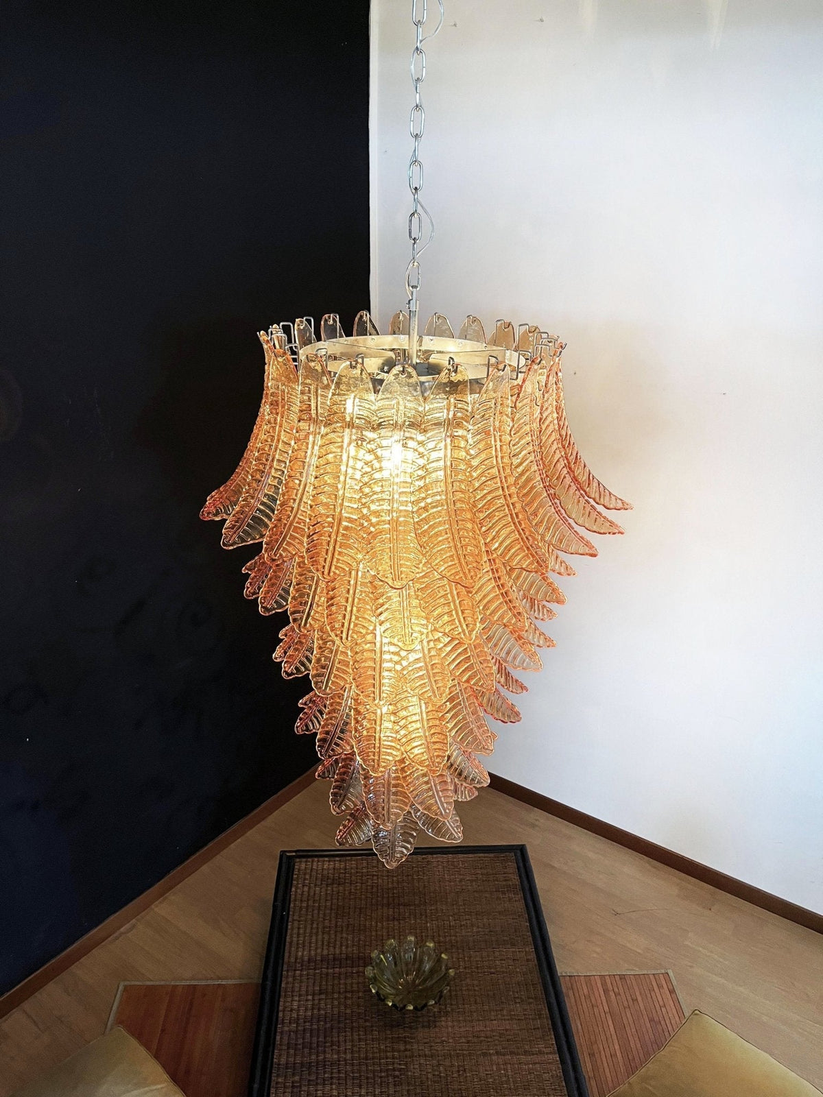 Aurora Chandelier Amber Glass Leaf Layered Statement Artistic