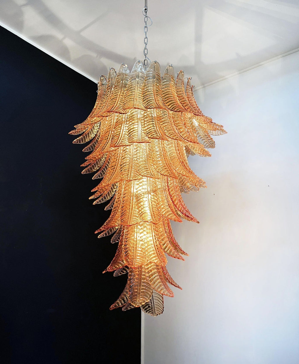 Aurora Chandelier Amber Glass Leaf Layered Statement Artistic