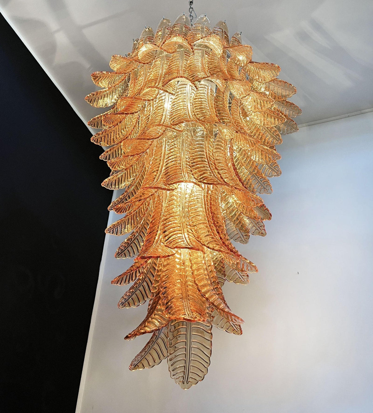 Aurora Chandelier Amber Glass Leaf Layered Statement Artistic