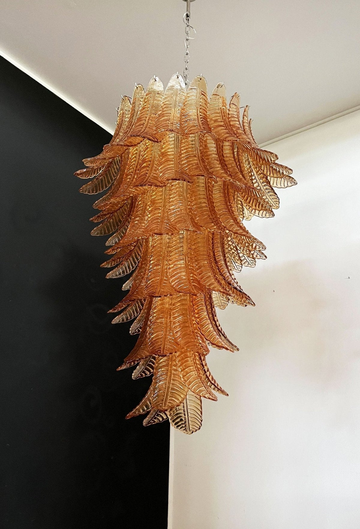 Aurora Chandelier Amber Glass Leaf Layered Statement Artistic