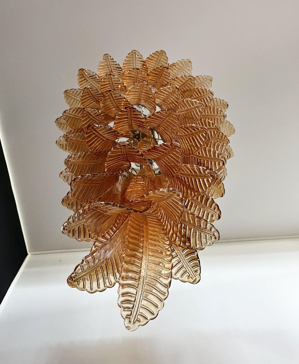 Aurora Chandelier Amber Glass Leaf Layered Statement Artistic