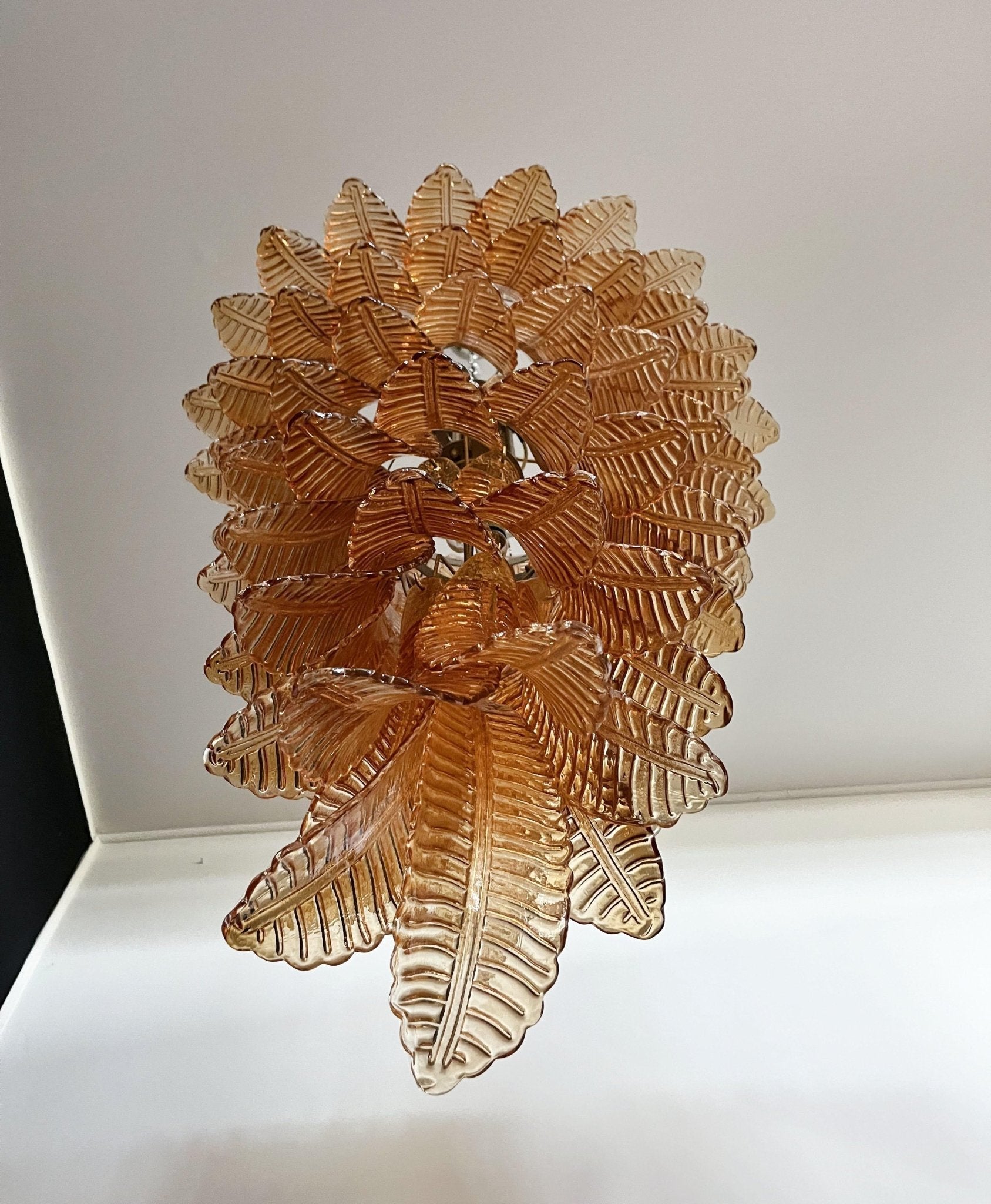Aurora Chandelier Amber Glass Leaf Layered Statement Artistic