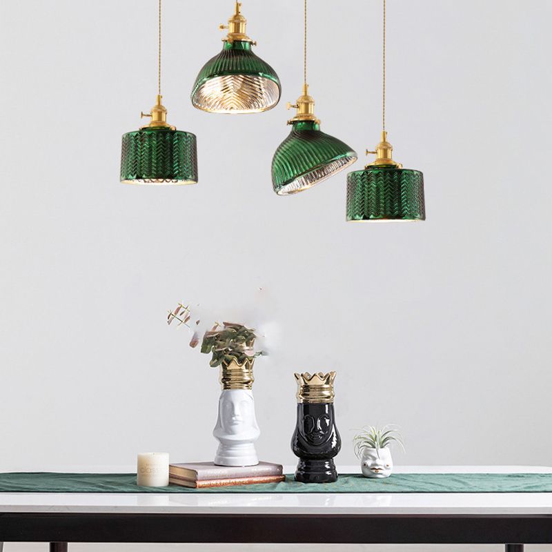 Valentina Retro LED Pendant Light Green Glass Dining Room