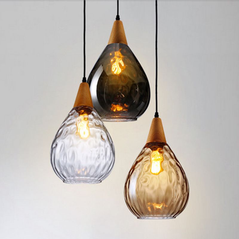 Avi Vintage Teardrop Pendant Light, Glass/Wood - image 10