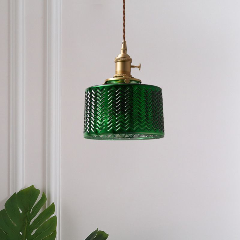 Valentina Retro LED Pendant Light Green Glass Dining Room