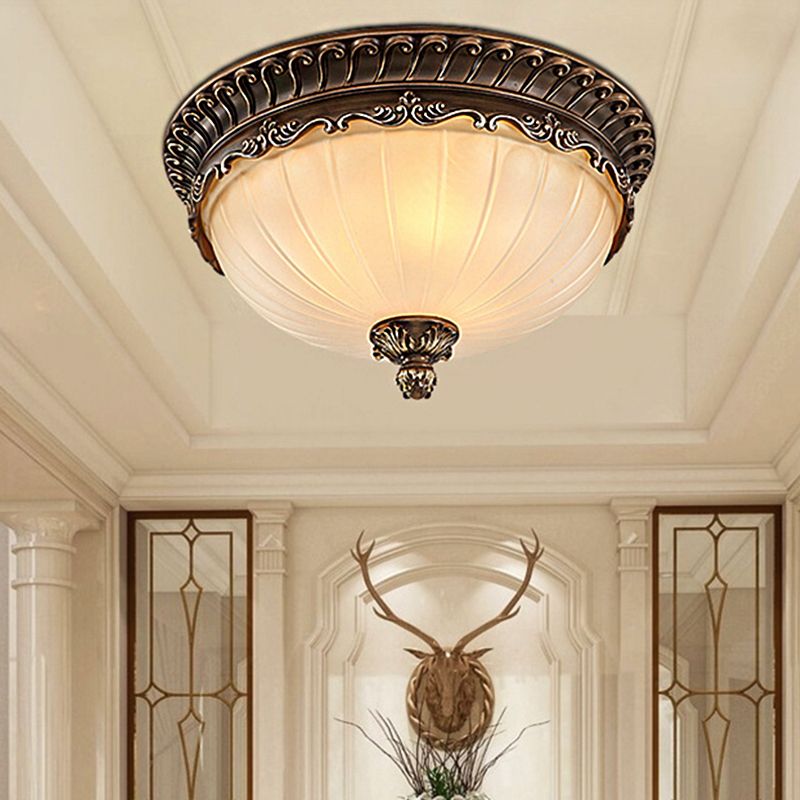 Arisha Retro Semicircular /Glass Flush Mount Ceiling Light, Bronze
