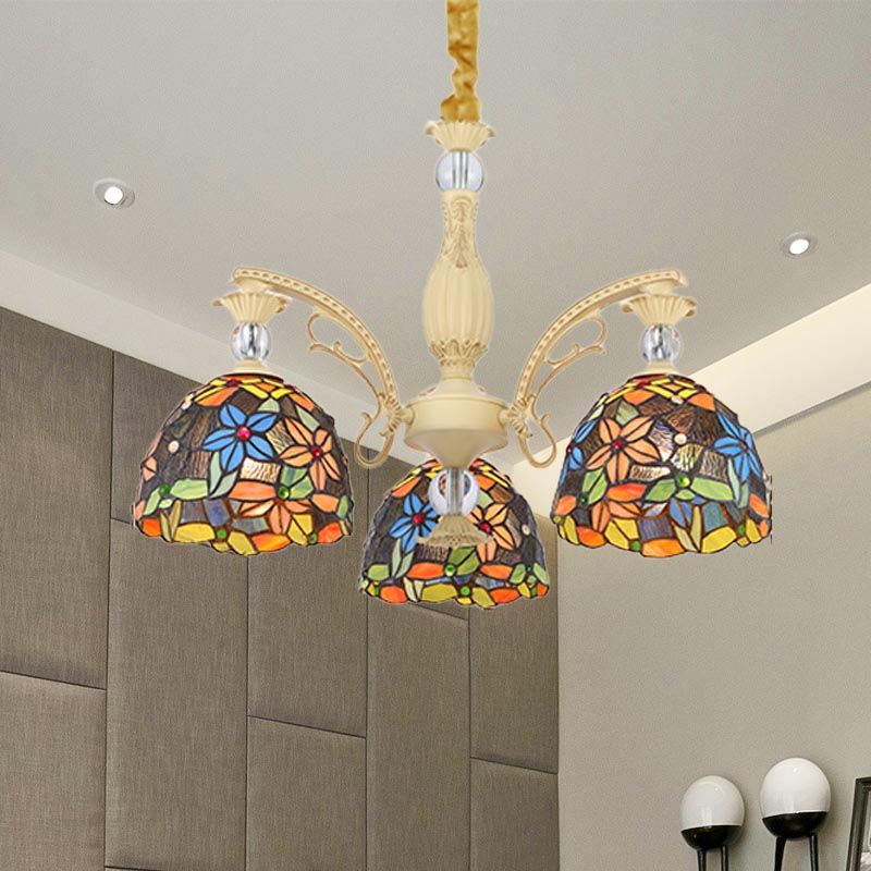 Tiffany Vintage Flower Chandelier, Multicolor Dining Room