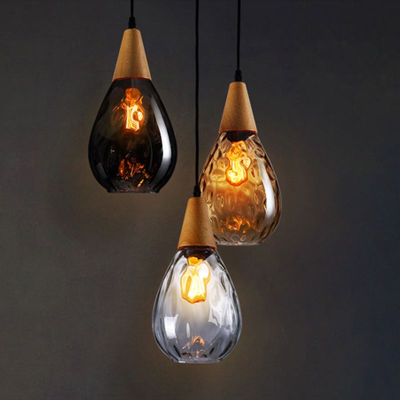 Avi Vintage Teardrop Pendant Light, Glass/Wood - image 12