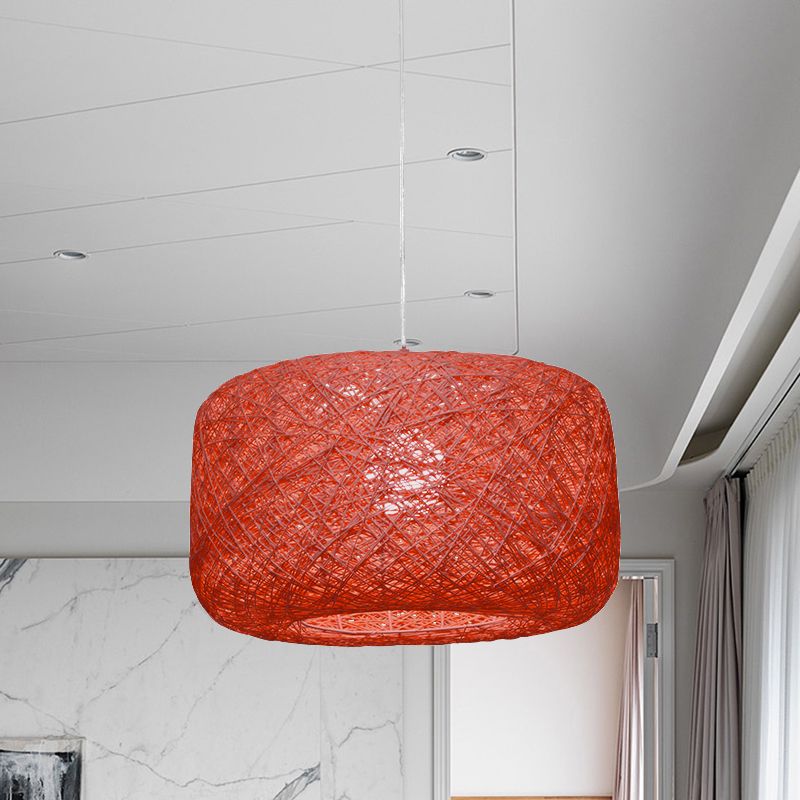 Ritta Natural Cylindrical Lantern Rattan Pendant Light, Hallway