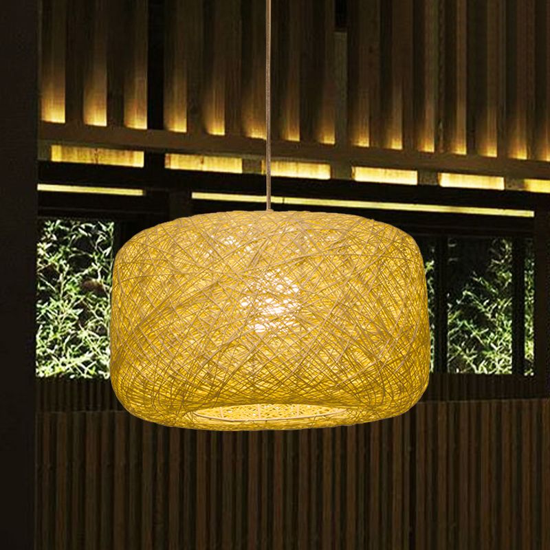 Ritta Natural Cylindrical Lantern Rattan Pendant Light, Hallway