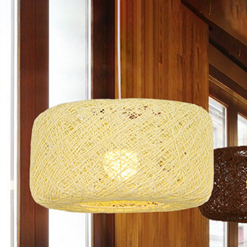Ritta Natural Cylindrical Lantern Rattan Pendant Light, Hallway