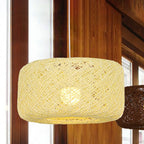 Ritta Natural Cylindrical Lantern Rattan Pendant Light, Hallway