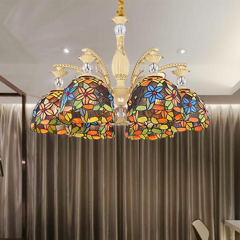 Tiffany Vintage Flower Chandelier, Multicolor Dining Room
