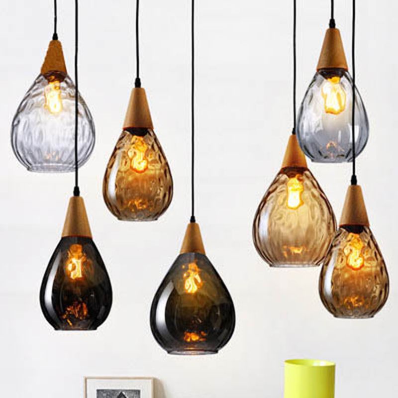 Avi Vintage Teardrop Pendant Light, Glass/Wood - image 9