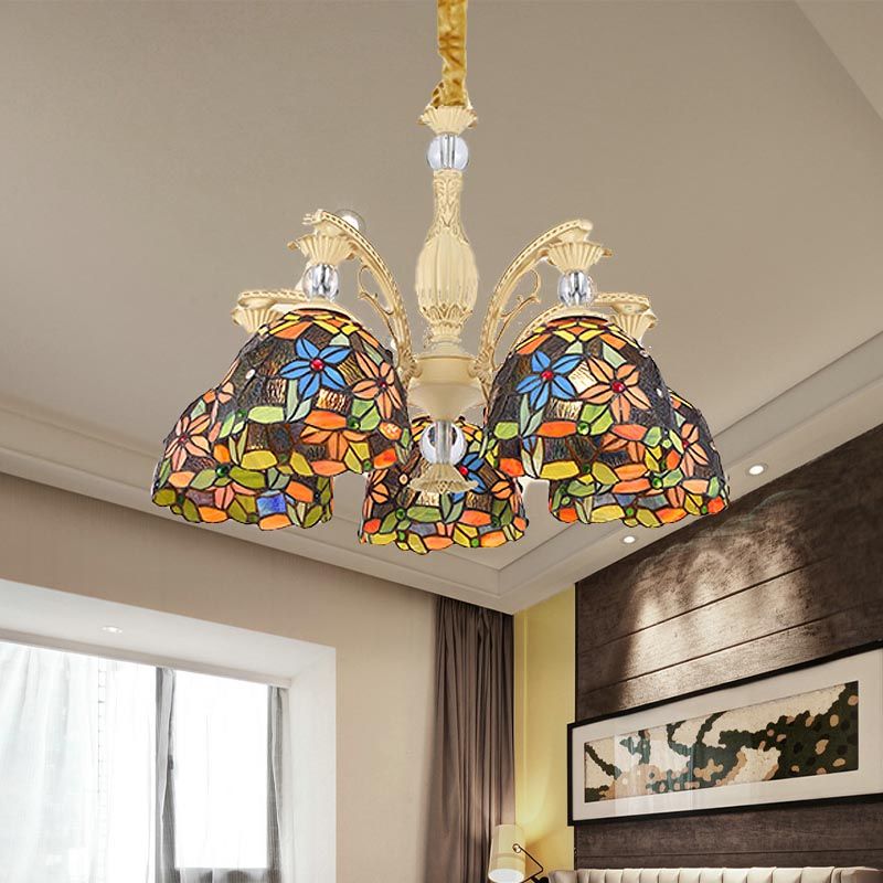 Tiffany Vintage Flower Chandelier, Multicolor Dining Room