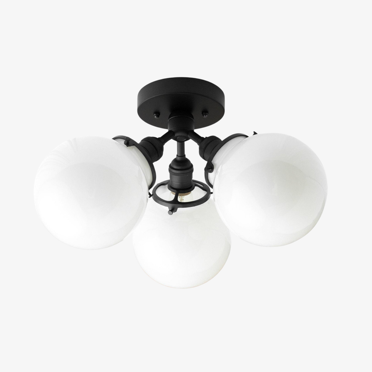 Pearl Glass White Mid Century Flush Ceiling Lamp